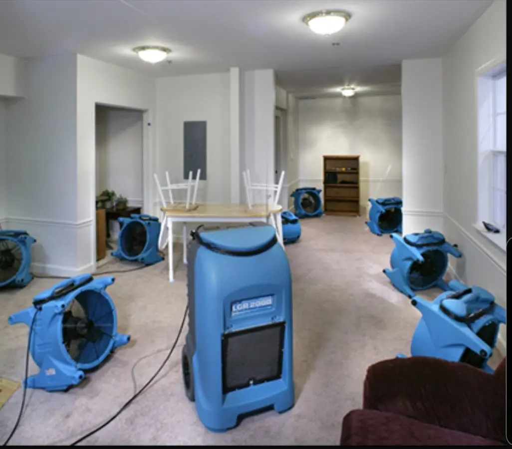 Air movers and dehumidifier setup for Water Extraction & Removal in Walker